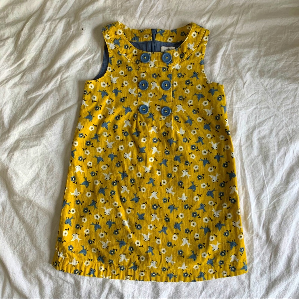 Mini Boden Yellow/Blue Corduroy Jumper Dress